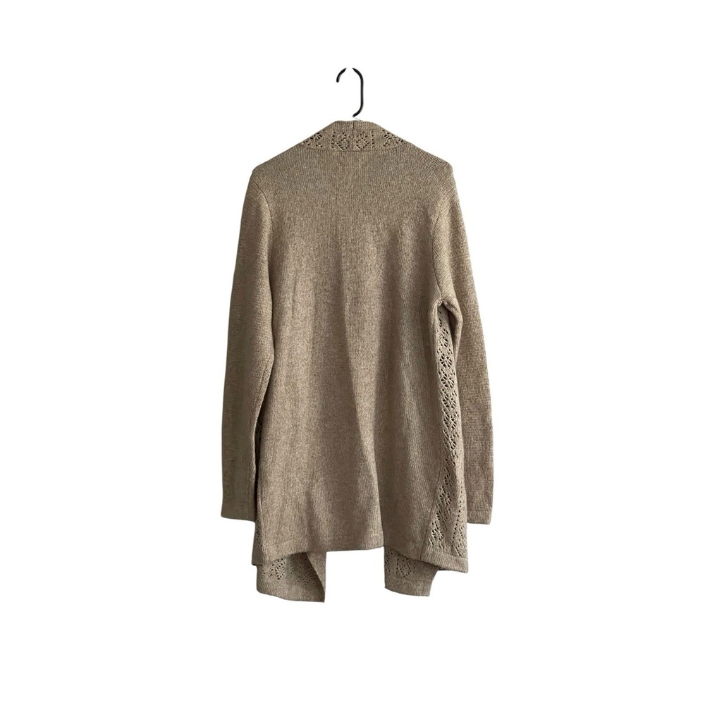 Lucky Brand Open Front Knit Waterfall Cardigan Large Tan Beige Large Boho - Picture 2 of 6